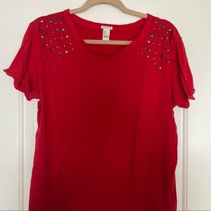 Forever 21 Red Tee with Metal Bead Accents